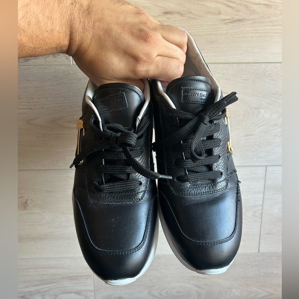 John Galliano Black Leather Sneakers Size 9.5 - Picture 9 of 11
